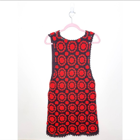 Free People Delilah Retro Crochet Shift Dress in Red Combo M - Picture 6 of 7